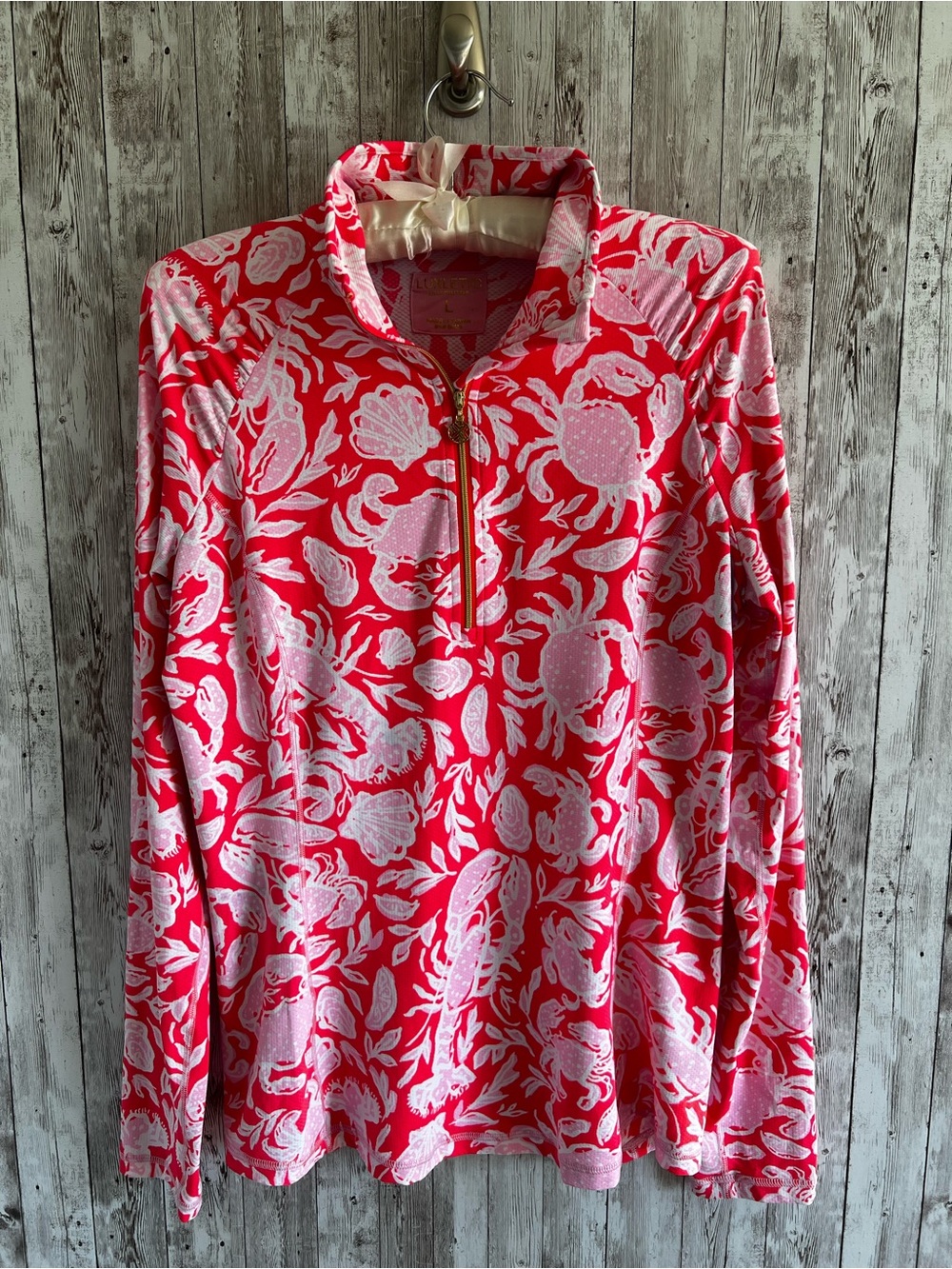 Lilly Pulitzer JUSTINE HALF ZIP UPF 50+, CANE CORAL CRAB COLLAB Large